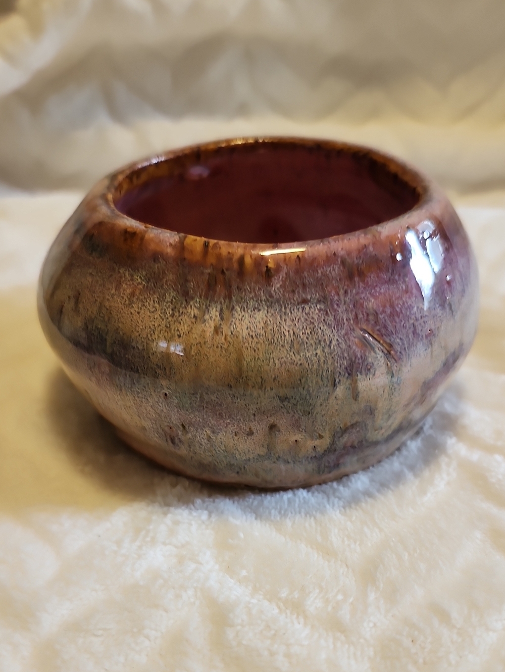 Handcrafted Ceramic Bowl in Purple and Pink- Vintage Style Home Art